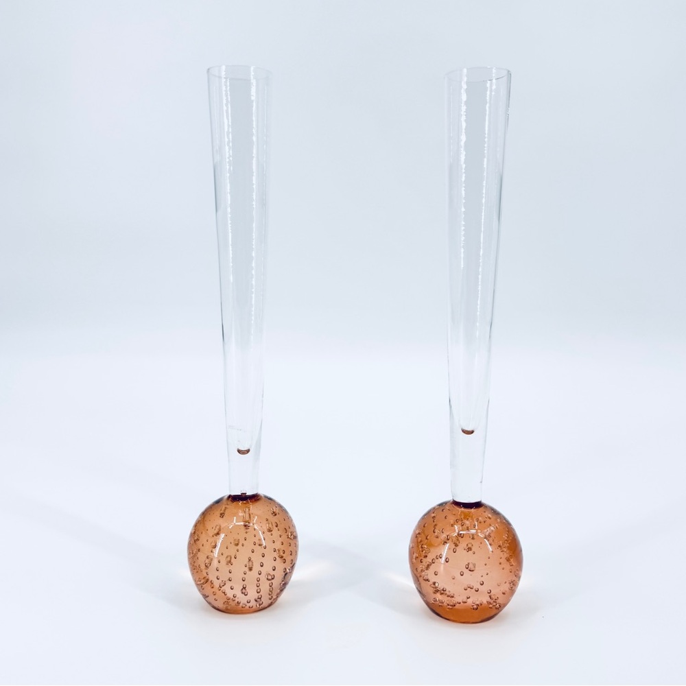VTG (2) Hand Blown Glass Controlled Bubble Art Flute/Vase
